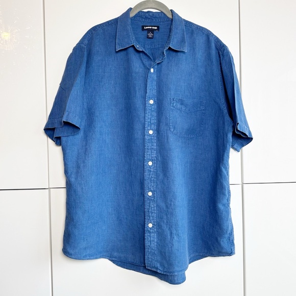 Lands' End Other - Lands’ End Mens Linen Button Up Shirt Indigo Blue Short Sleeve Camp Shirt